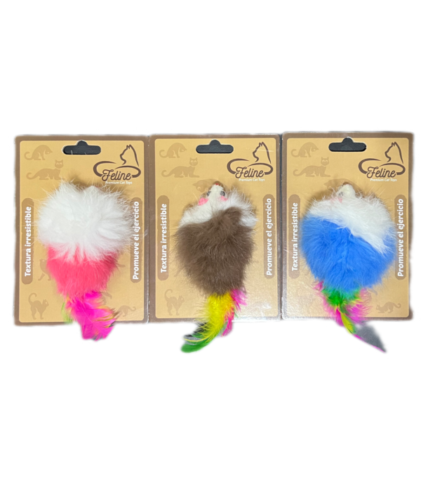 Peluche Feline Ratón Felpudo Plumas Colores